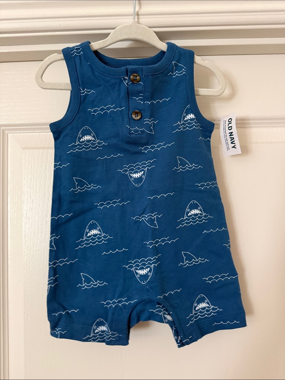 Old Navy Blue Shark Print Sleeveless Romper